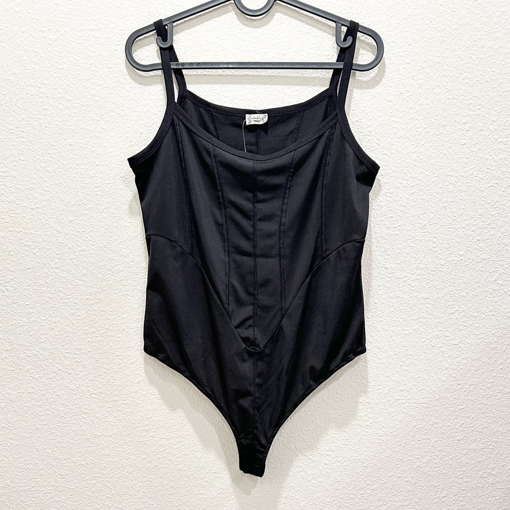 NWOT! FREE PEOPLE INTIMATELY Black Ribbed Faux Corset Bodysuit!
